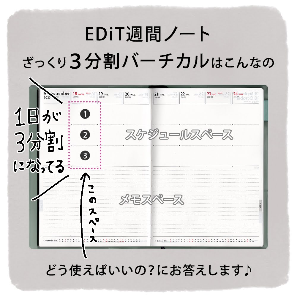 EDiT週間ノートざっくり3分割バーチカルはこんなの